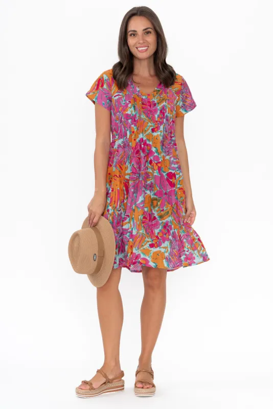 Sabina Pink Meadow Crinkle Cotton Dress sold by Blue Bungalow