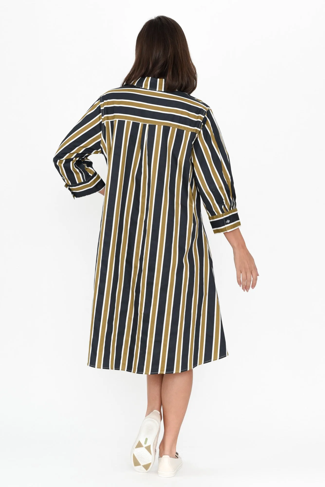 Violeta Navy Stripe Cotton Shirt Dress sold by Blue Bungalow product image thumbnail 4