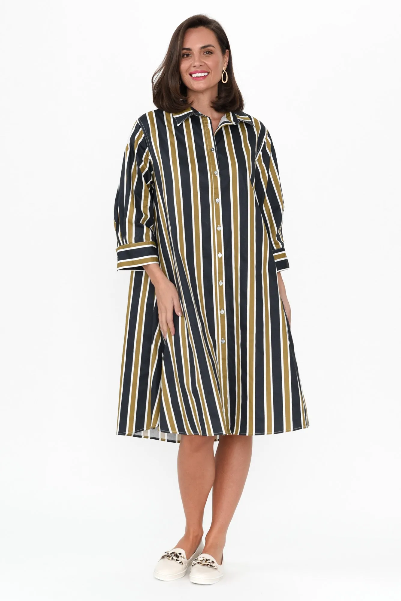Violeta Navy Stripe Cotton Shirt Dress sold by Blue Bungalow product image thumbnail 2