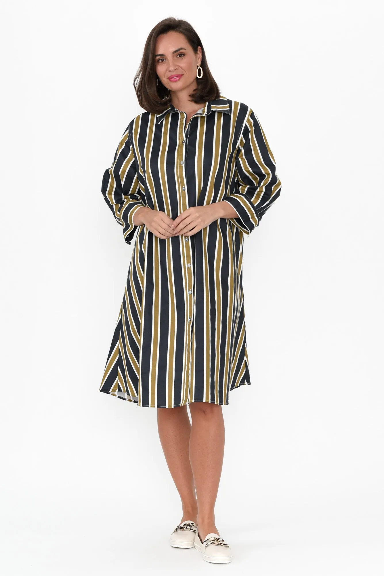 Violeta Navy Stripe Cotton Shirt Dress sold by Blue Bungalow