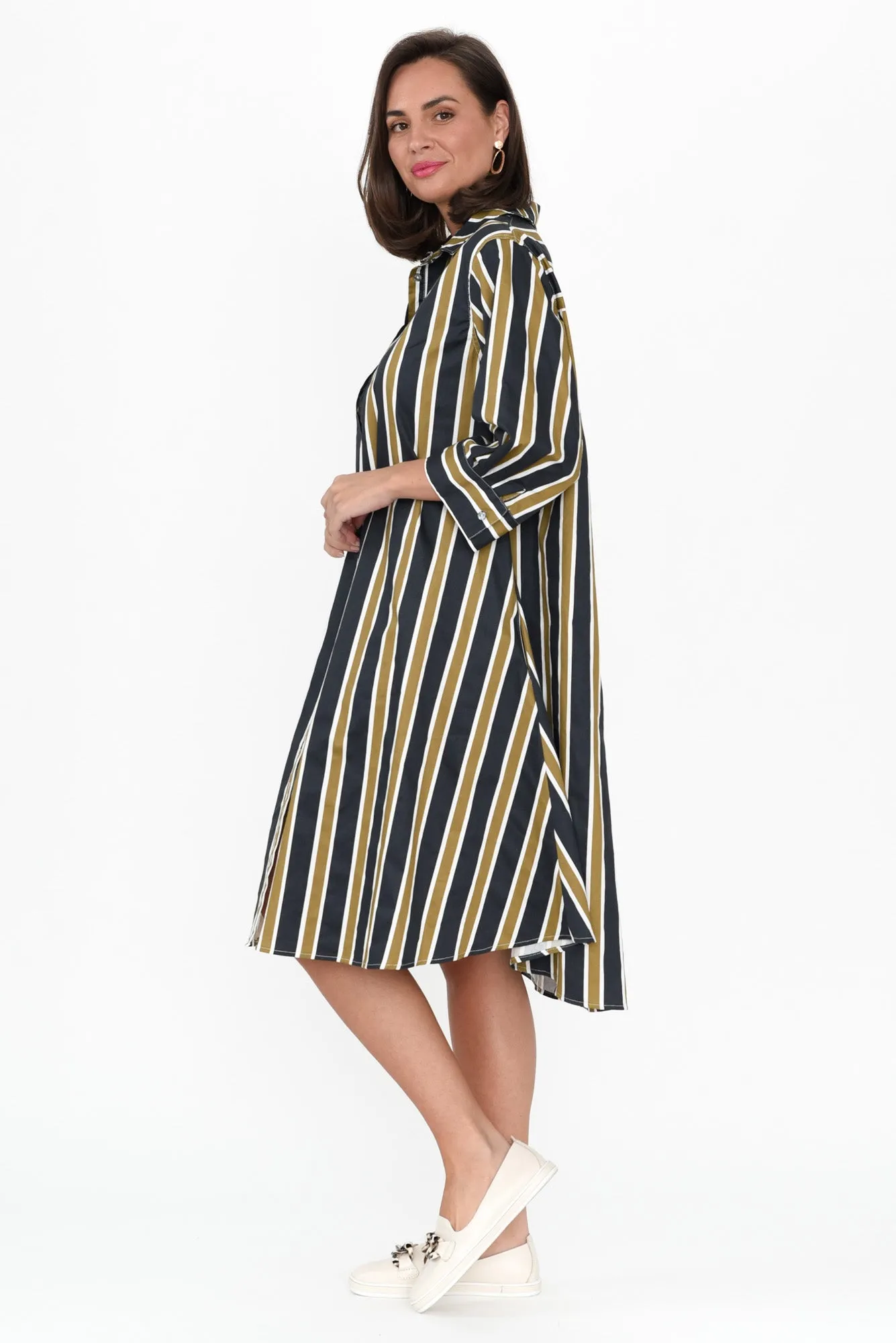 Violeta Navy Stripe Cotton Shirt Dress sold by Blue Bungalow product image thumbnail 3