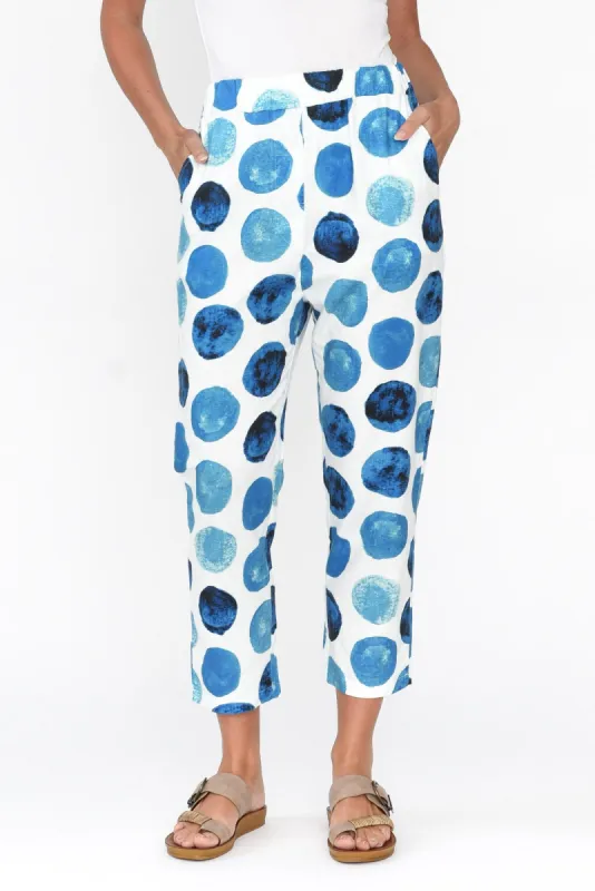 Jacqui Blue Spot Linen Pants sold by Blue Bungalow