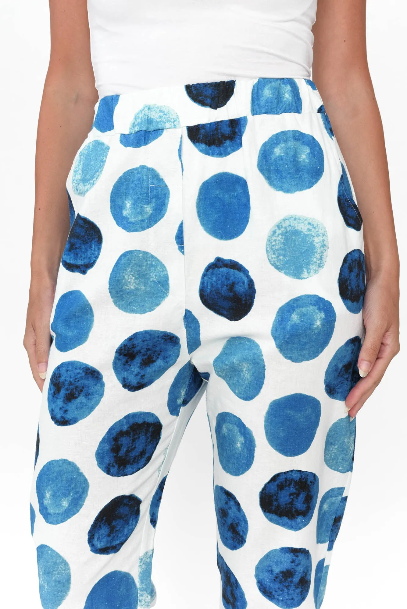 Jacqui Blue Spot Linen Pants sold by Blue Bungalow product image thumbnail 5