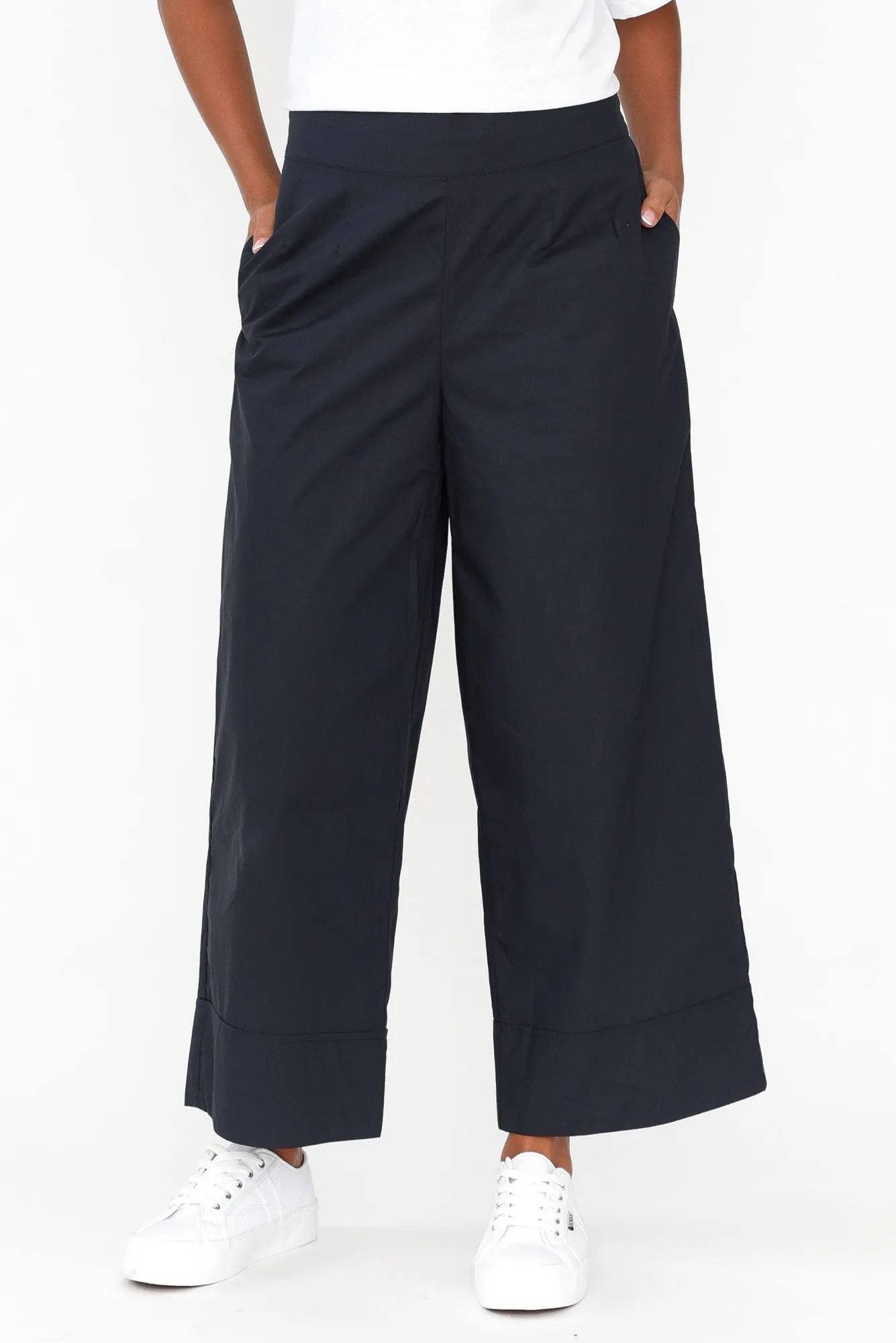 Bradie Navy Cotton Wide Leg Pants sold by Blue Bungalow