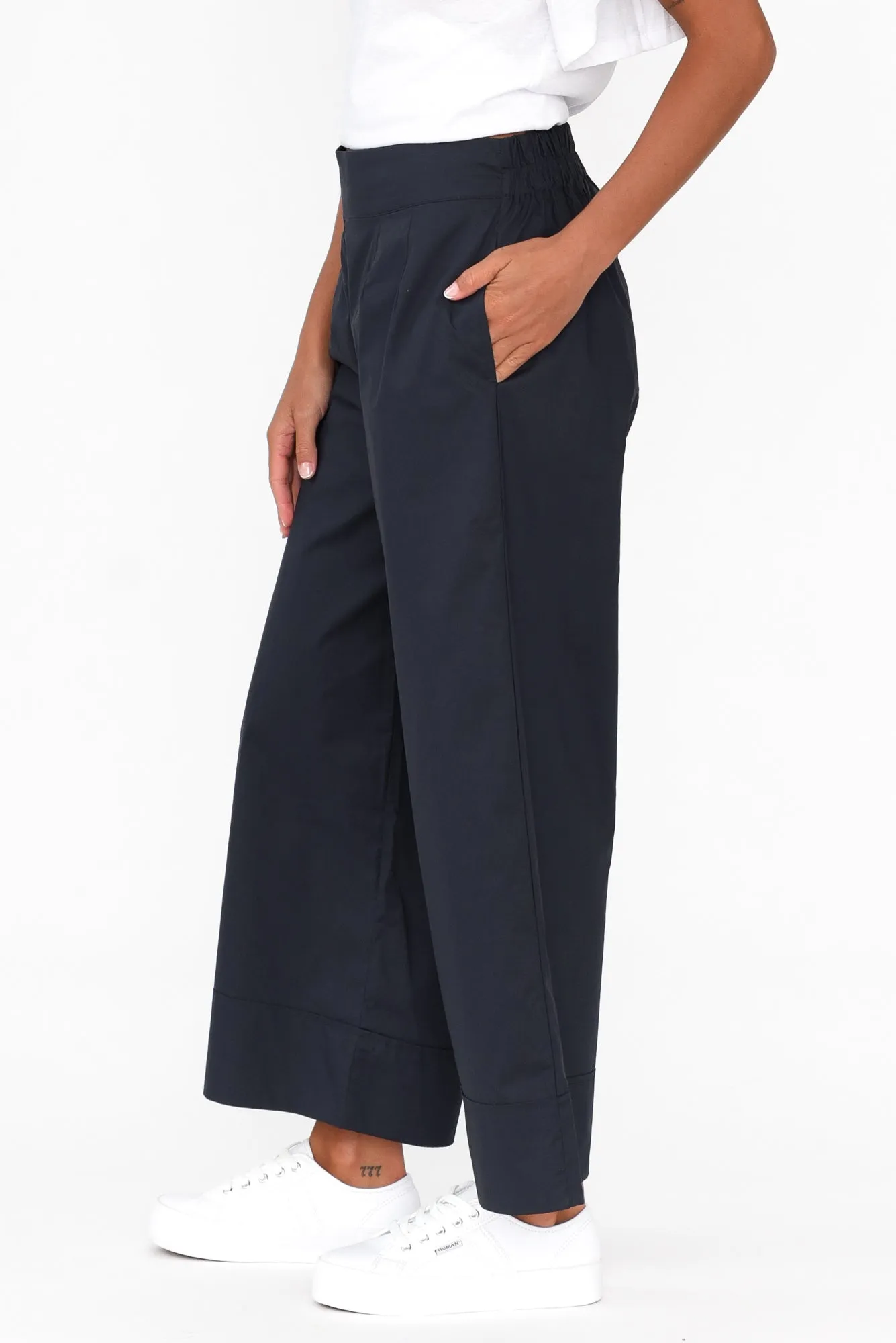 Bradie Navy Cotton Wide Leg Pants sold by Blue Bungalow product image thumbnail 4