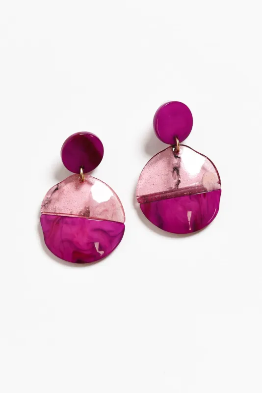 Isolde Magenta Glitter Circle Earrings sold by Blue Bungalow
