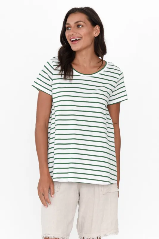 Tegan Green Stripe Cotton Swing Tee sold by Blue Bungalow