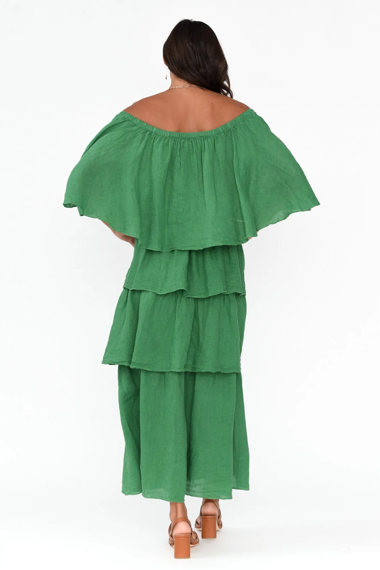 Verone Green Linen Ruffle Dress sold by Blue Bungalow product image thumbnail 4