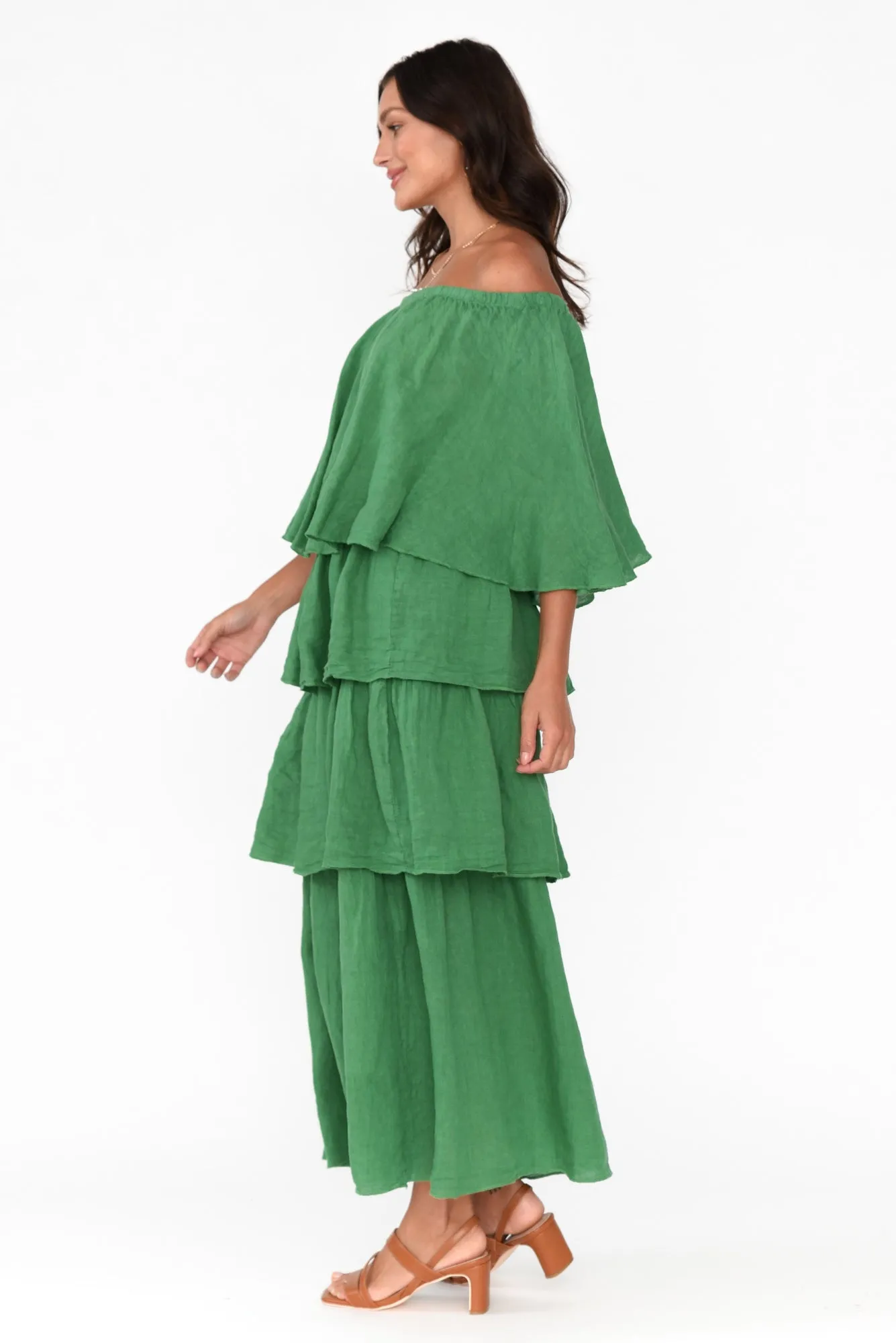 Verone Green Linen Ruffle Dress sold by Blue Bungalow product image thumbnail 3