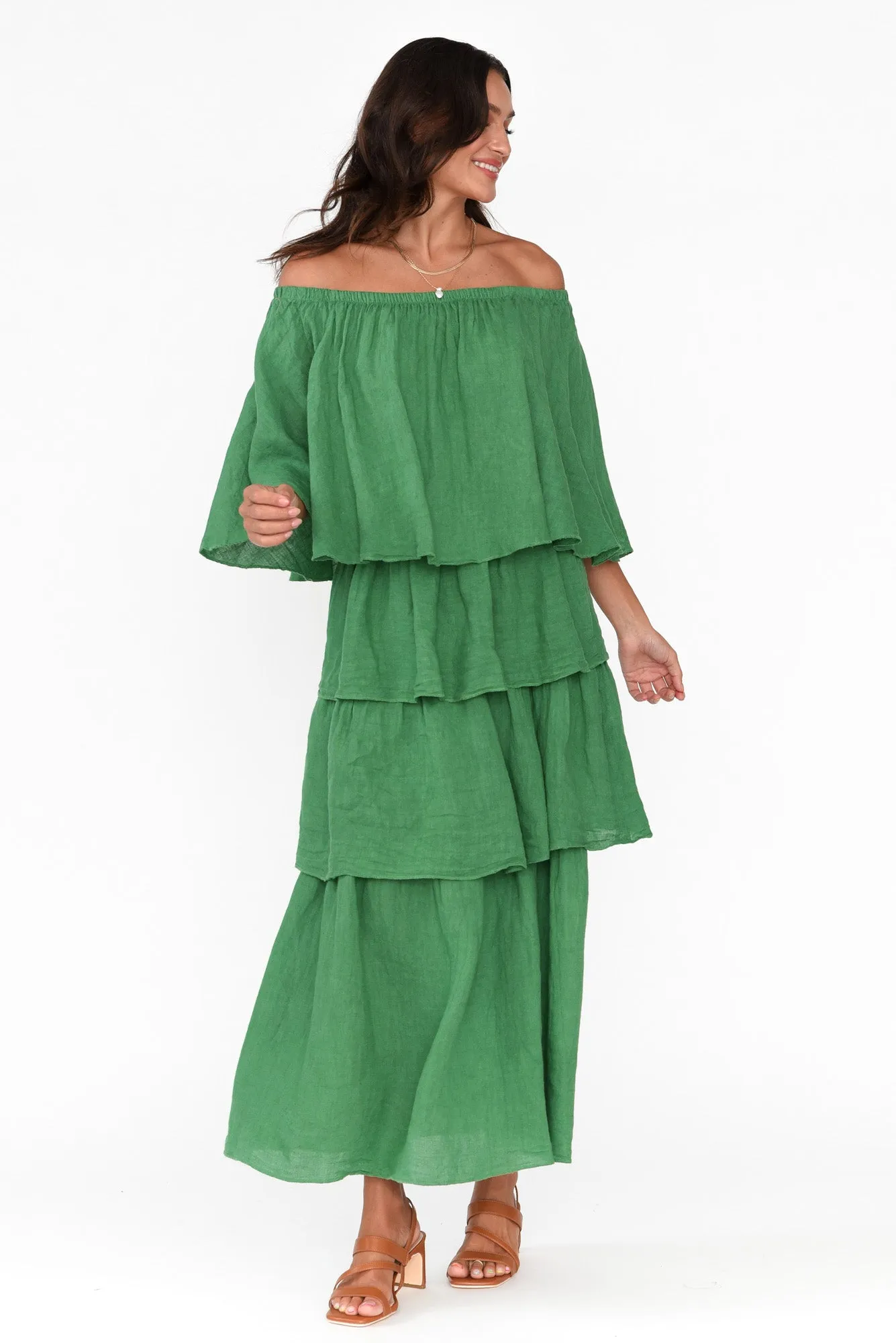Verone Green Linen Ruffle Dress sold by Blue Bungalow product image thumbnail 5