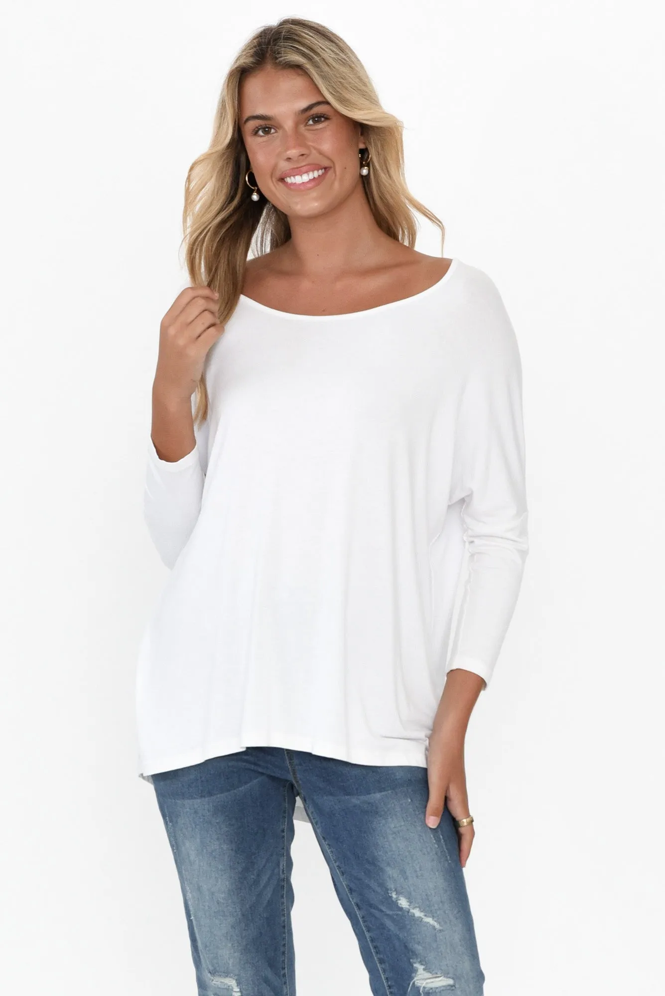 White Milan 3/4 Sleeve Top sold by Blue Bungalow