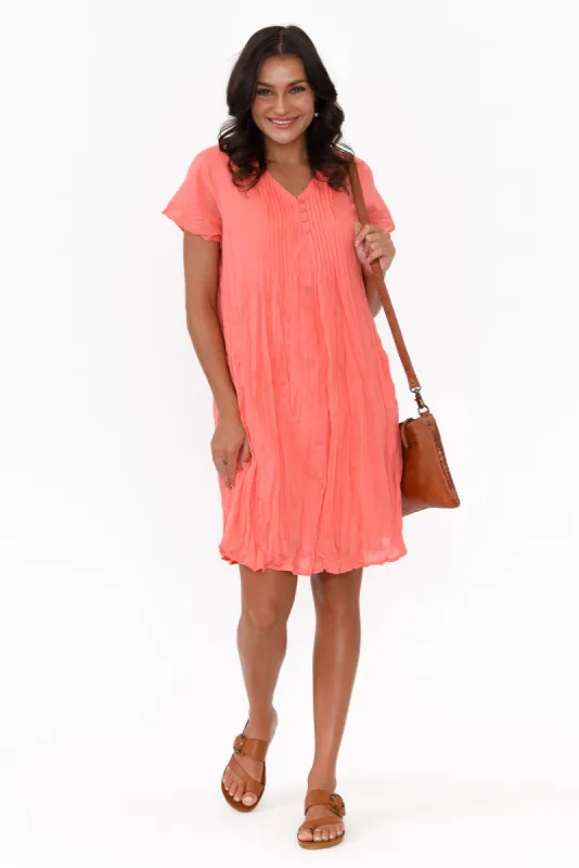Sabina Coral Crinkle Cotton Dress sold by Blue Bungalow