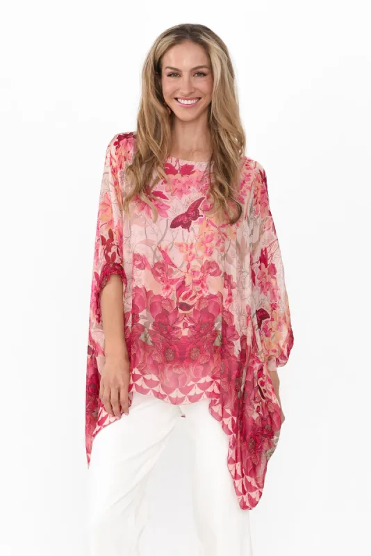 Trevino Pink Floral Silk Overlay Top sold by Blue Bungalow
