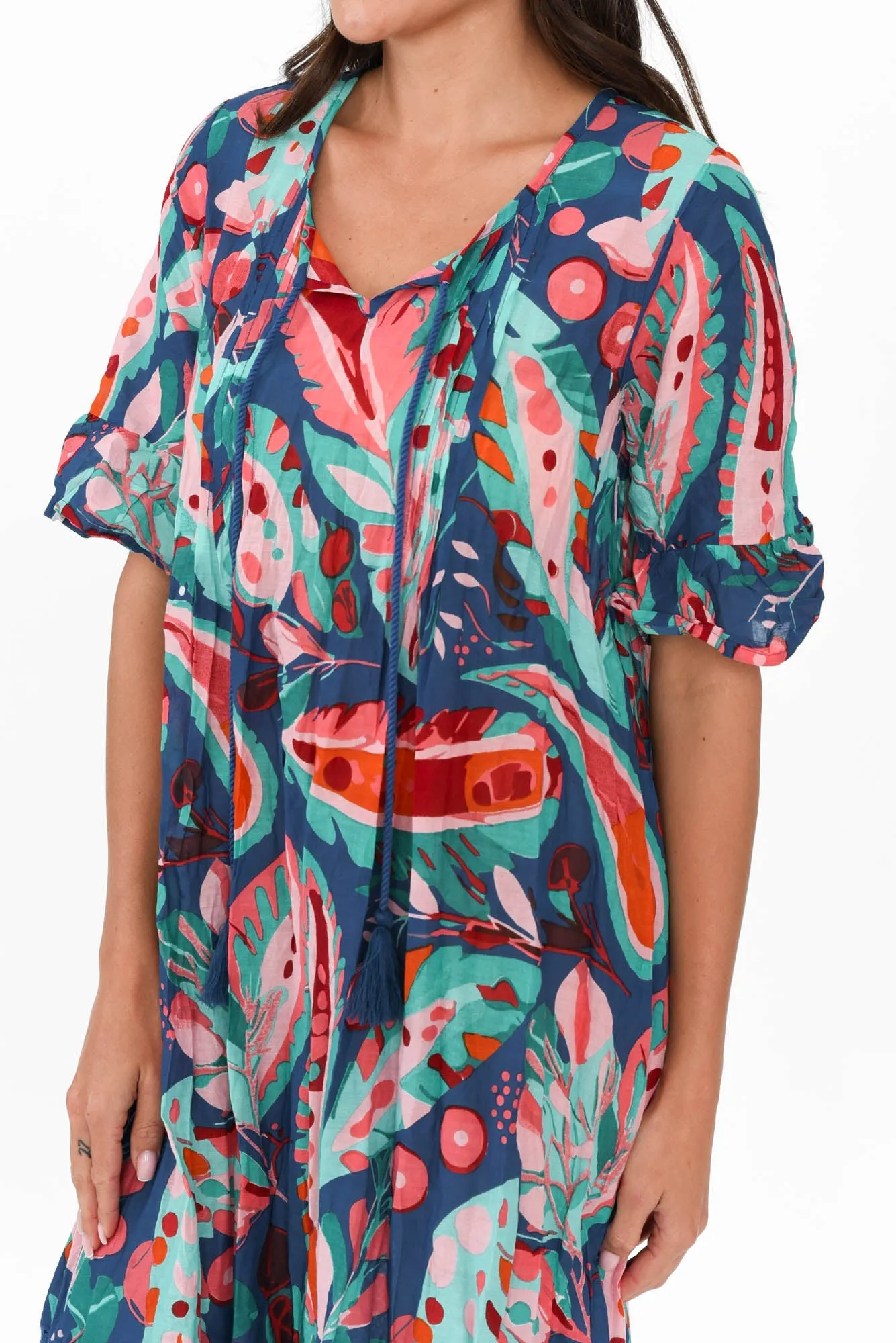 Cayman Teal Garden Cotton Tunic Dress sold by Blue Bungalow product image thumbnail 5