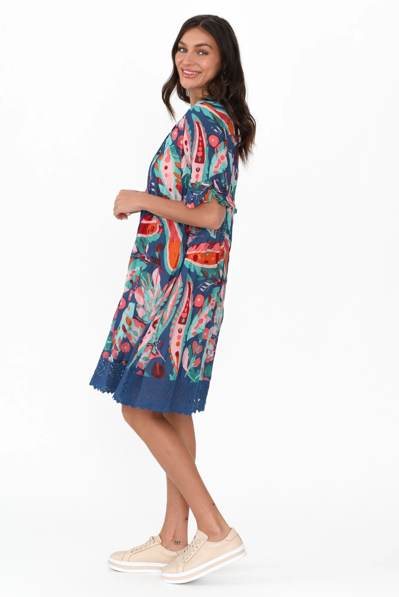 Cayman Teal Garden Cotton Tunic Dress sold by Blue Bungalow product image thumbnail 3