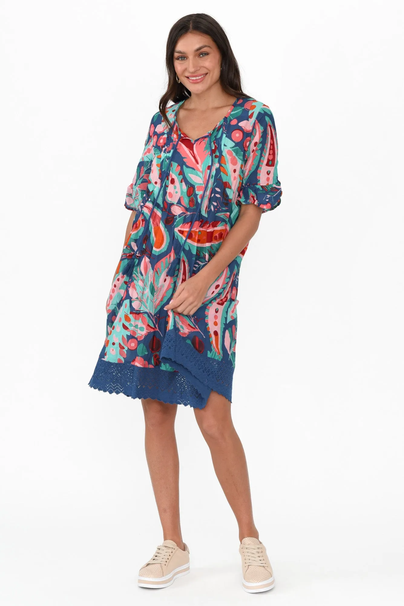 Cayman Teal Garden Cotton Tunic Dress sold by Blue Bungalow product image thumbnail 2