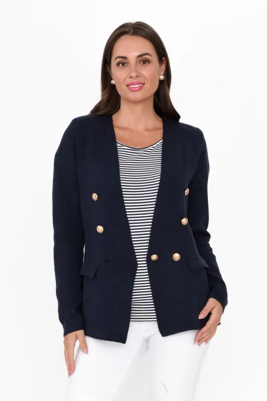 Beverly Navy Knit Blazer Cardigan sold by Blue Bungalow