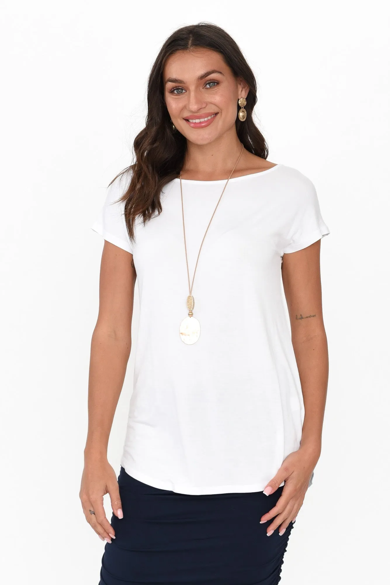 Pia White Bamboo Boatneck Tee sold by Blue Bungalow