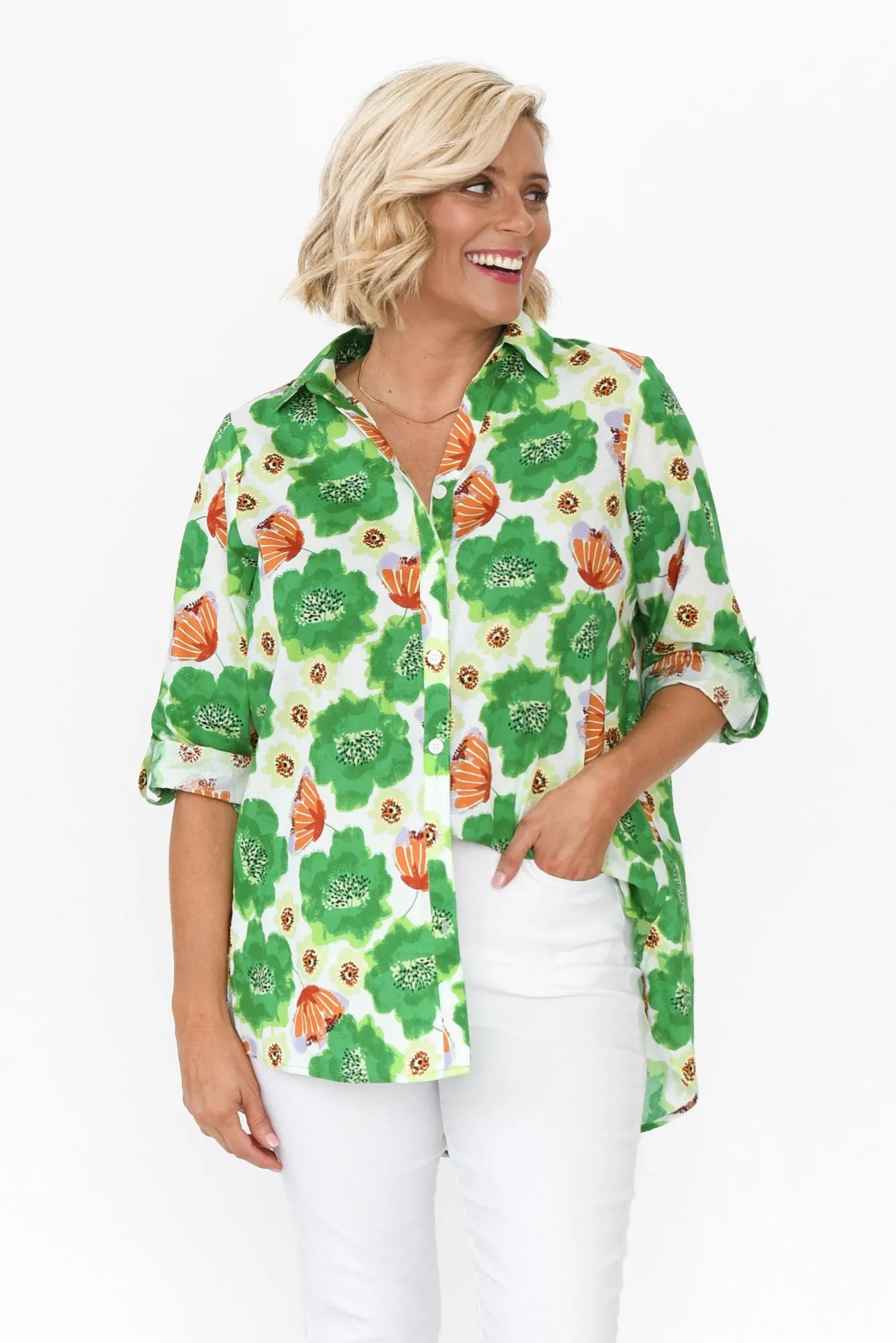 Cybelle Emerald Poppy Cotton Shirt sold by Blue Bungalow