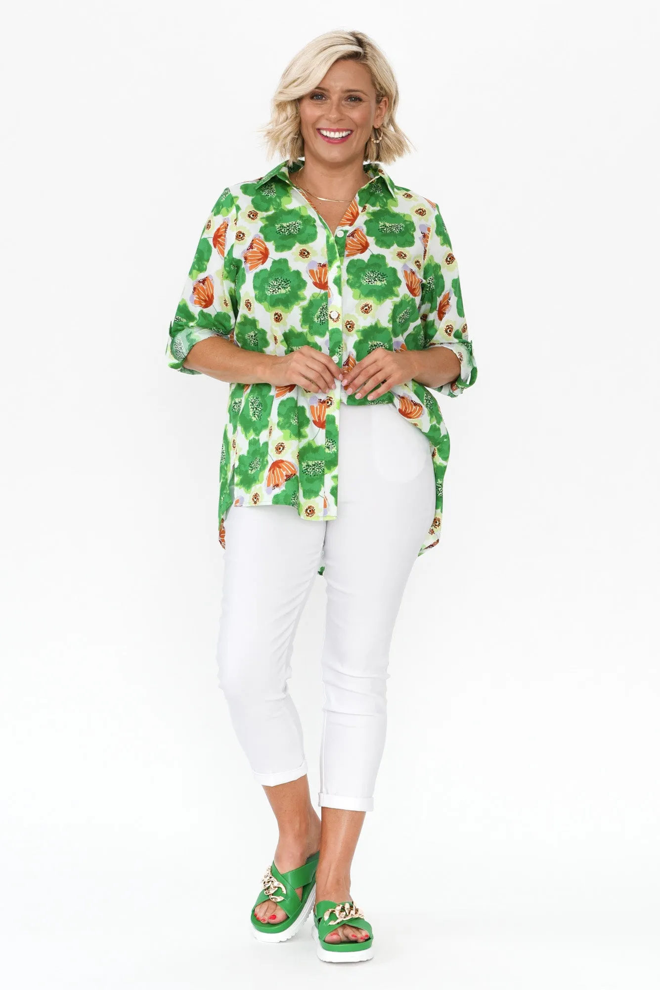 Cybelle Emerald Poppy Cotton Shirt sold by Blue Bungalow product image thumbnail 3