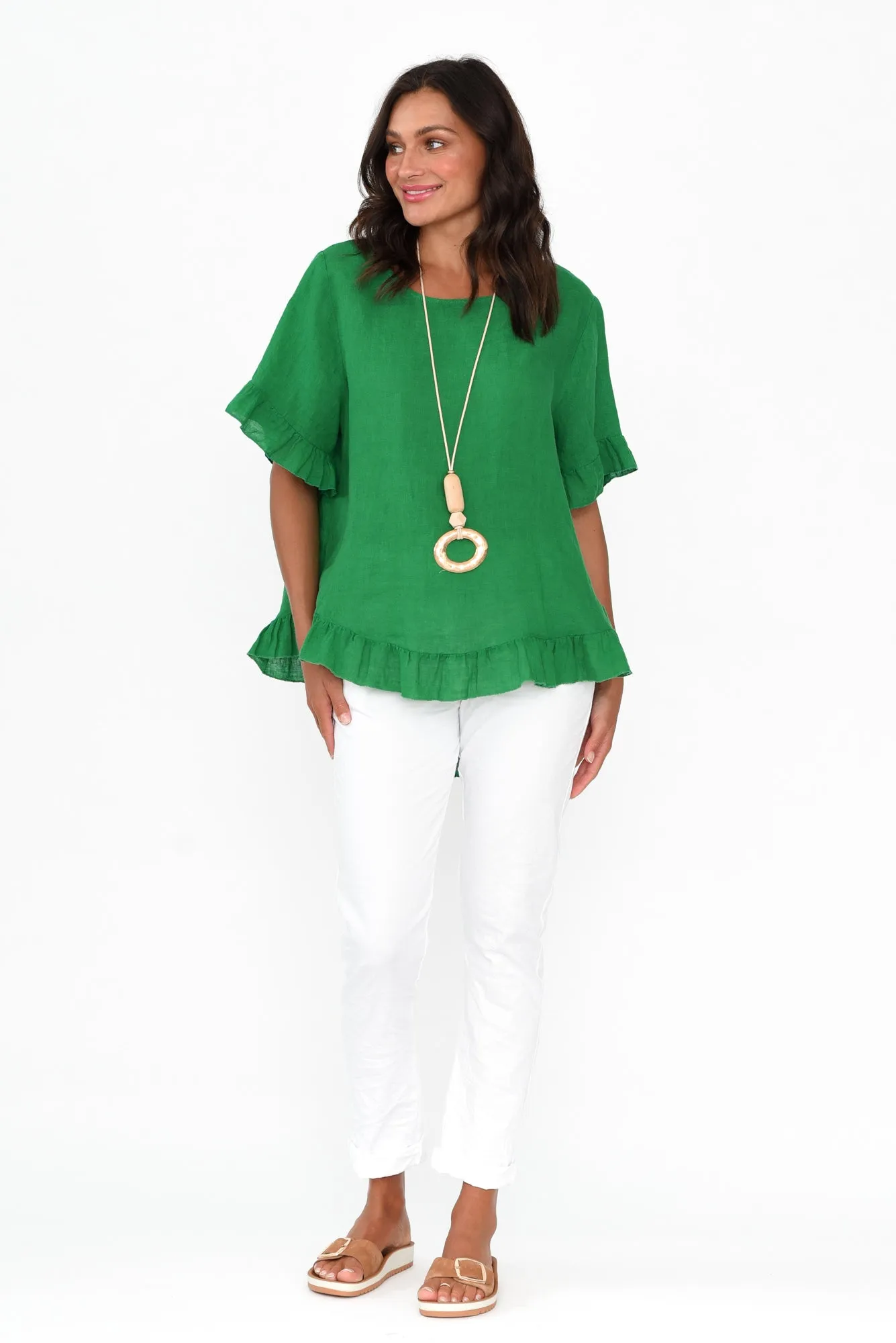 Genevieve Green Linen Frill Top sold by Blue Bungalow product image thumbnail 3