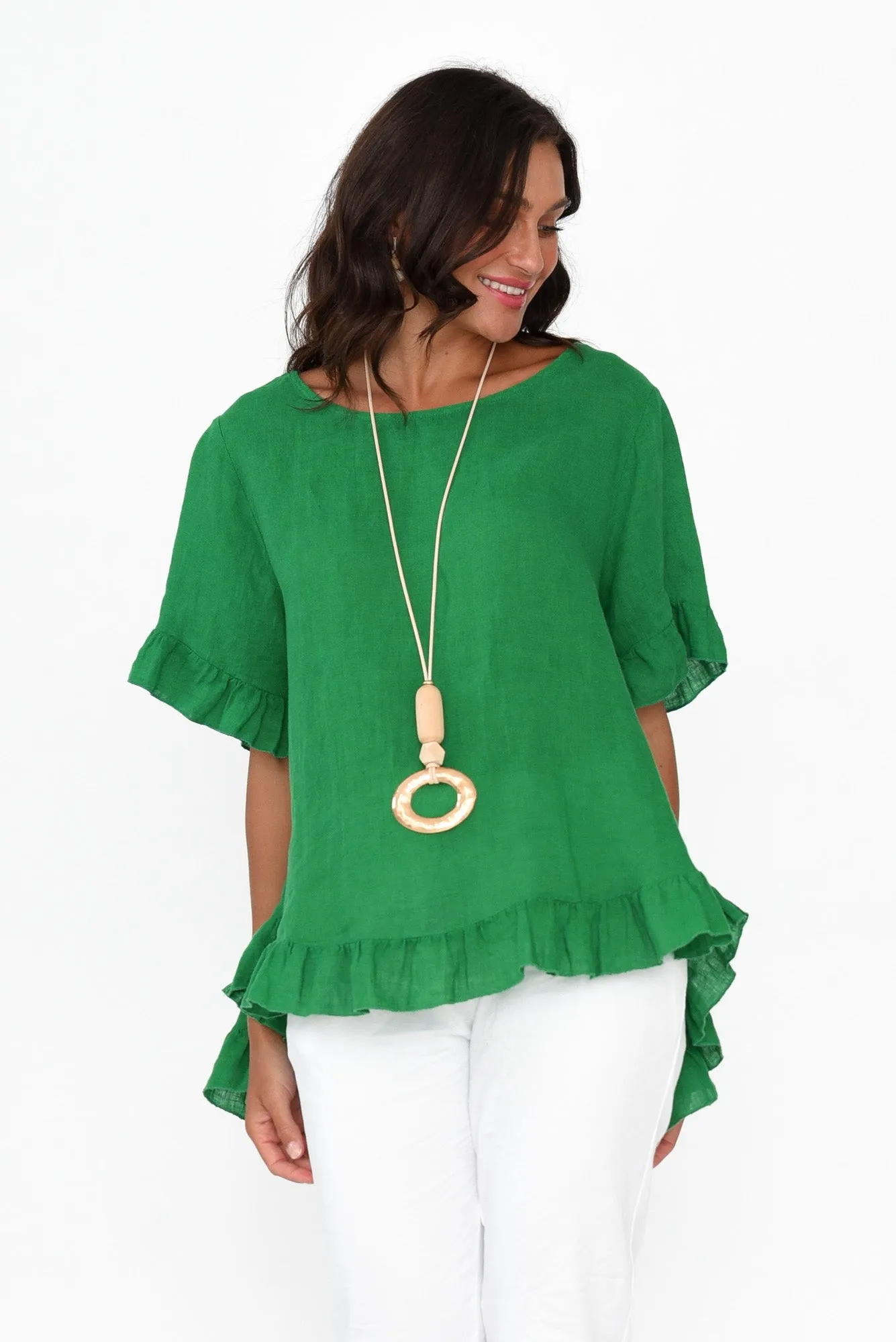 Genevieve Green Linen Frill Top sold by Blue Bungalow product image thumbnail 2