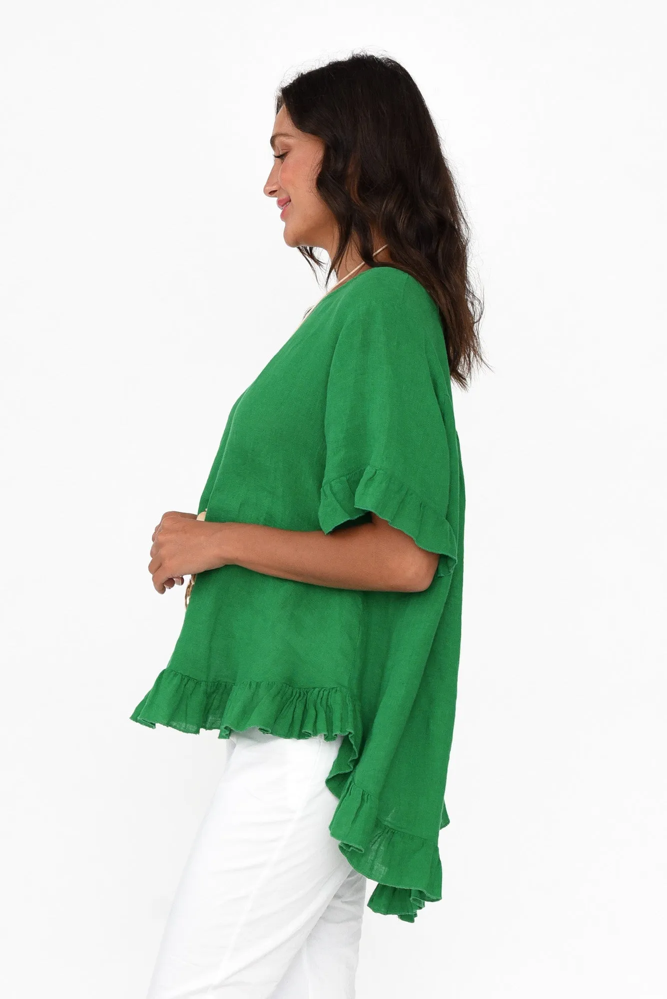 Genevieve Green Linen Frill Top sold by Blue Bungalow product image thumbnail 4
