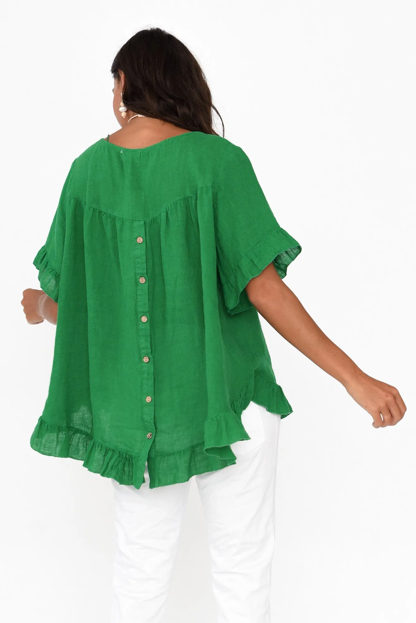 Genevieve Green Linen Frill Top sold by Blue Bungalow product image thumbnail 5