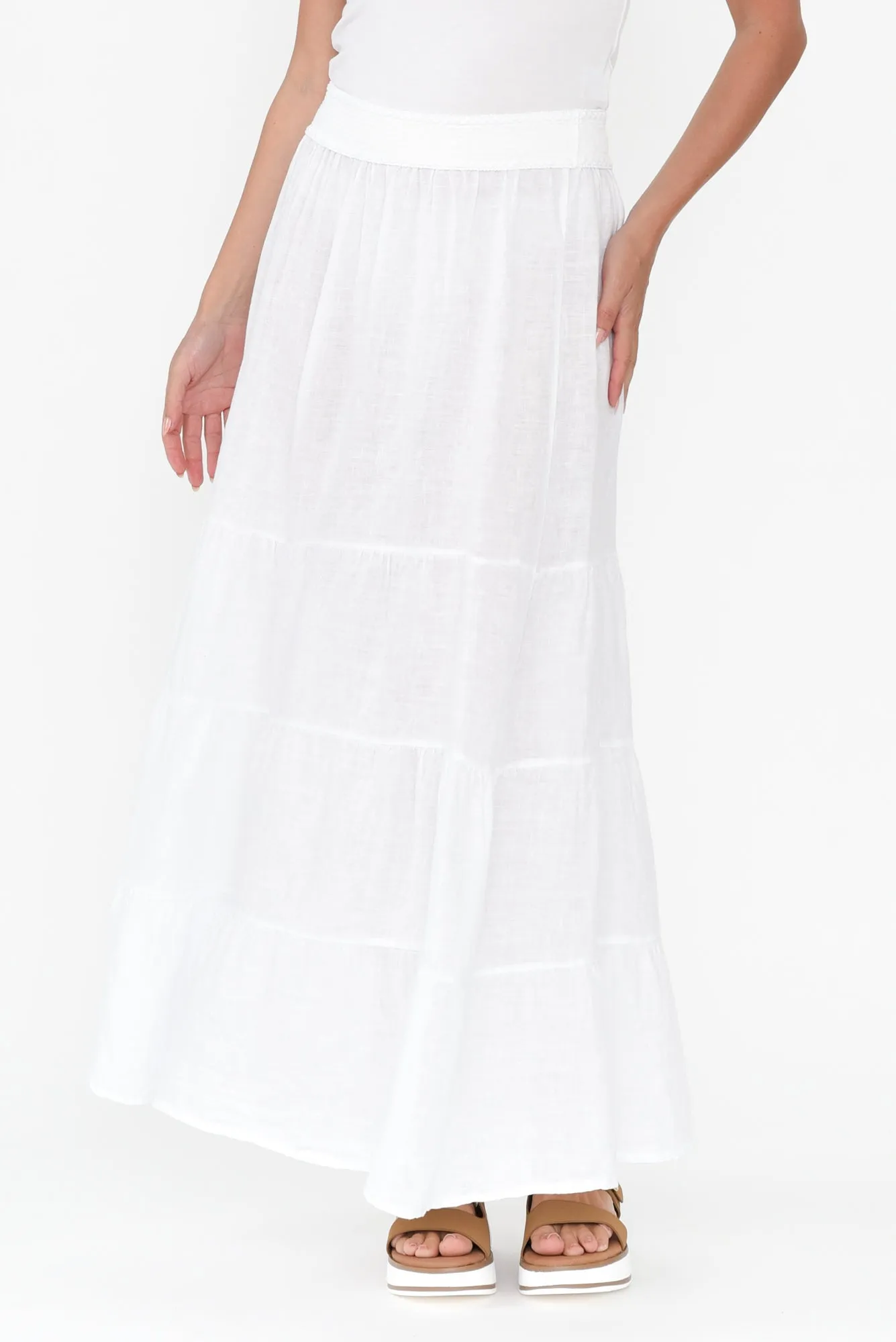 Lorelle White Linen Tiered Skirt sold by Blue Bungalow