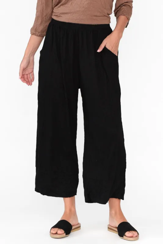 Lira Black Crinkle Cotton Wide Leg Pants sold by Blue Bungalow