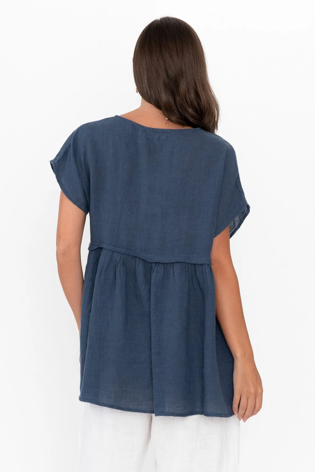 Elden Washed Navy Linen Top sold by Blue Bungalow product image thumbnail 4