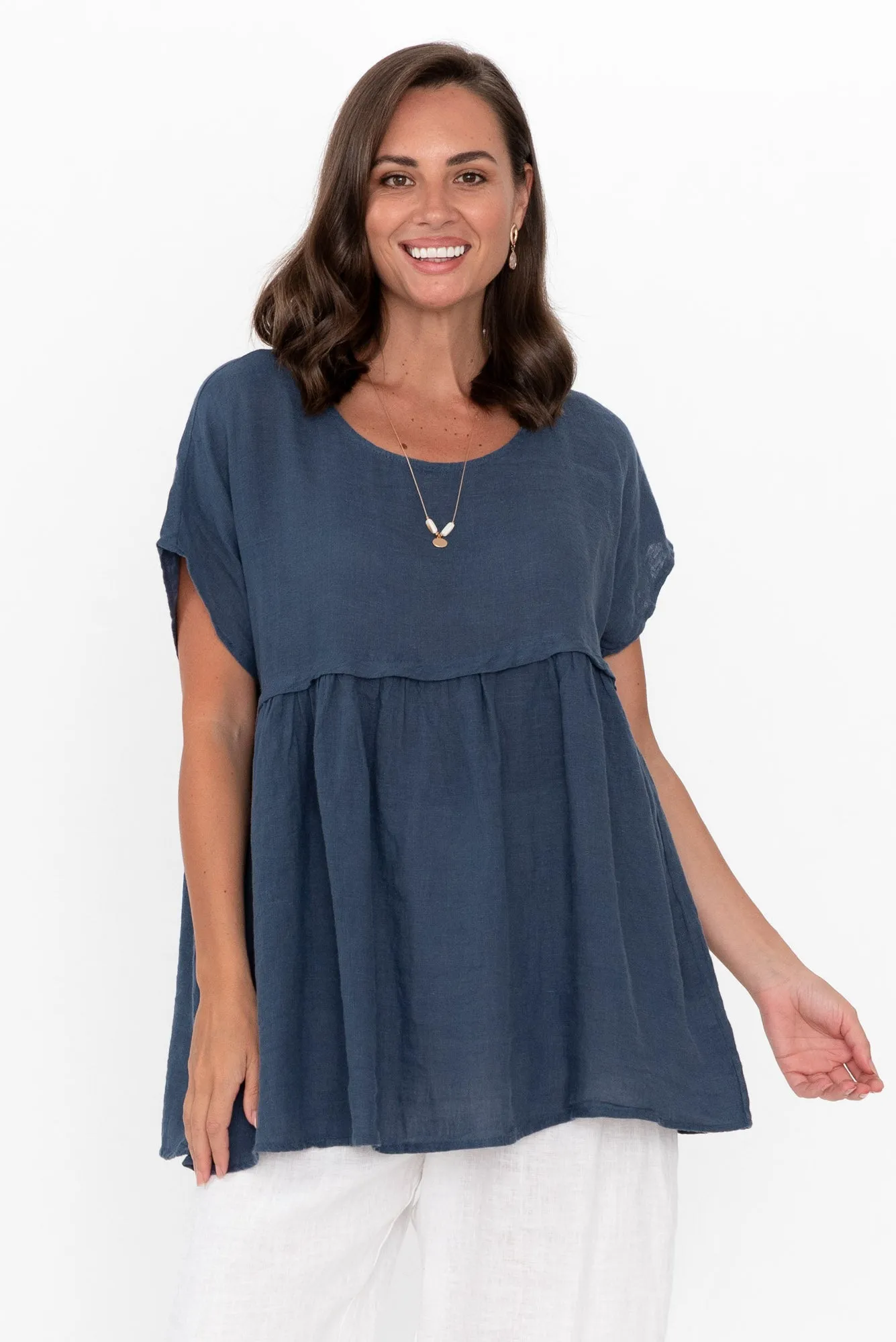 Elden Washed Navy Linen Top sold by Blue Bungalow