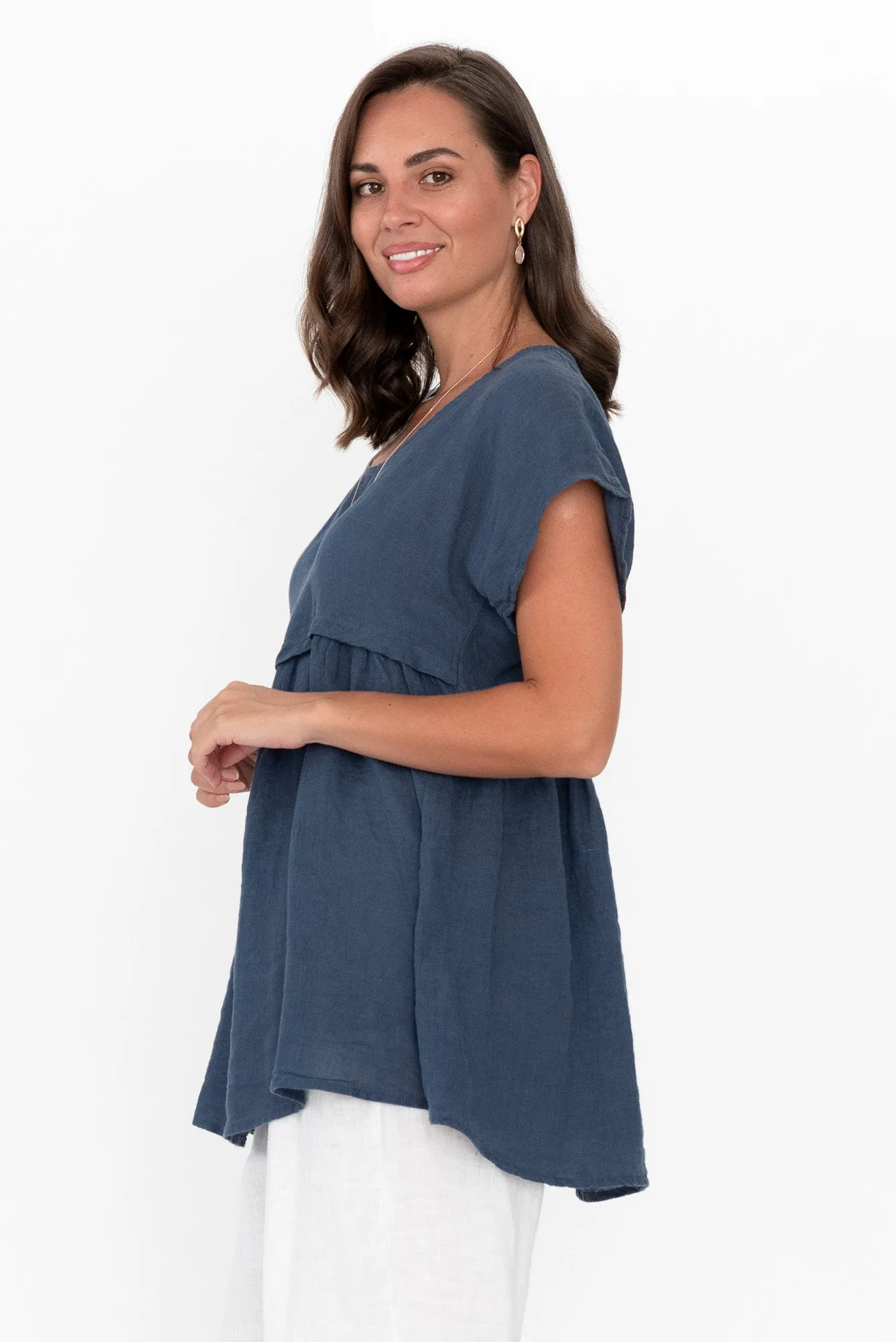 Elden Washed Navy Linen Top sold by Blue Bungalow product image thumbnail 3