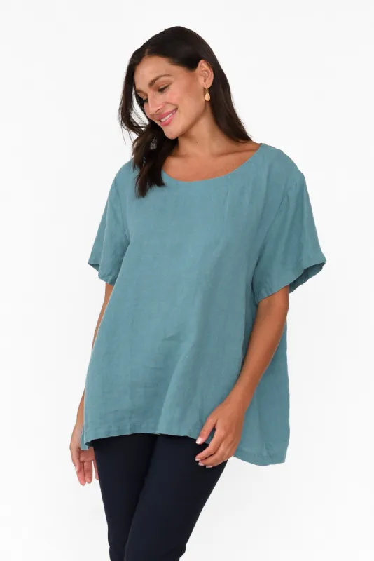 Micah Steel Linen Scoop Neck Top sold by Blue Bungalow