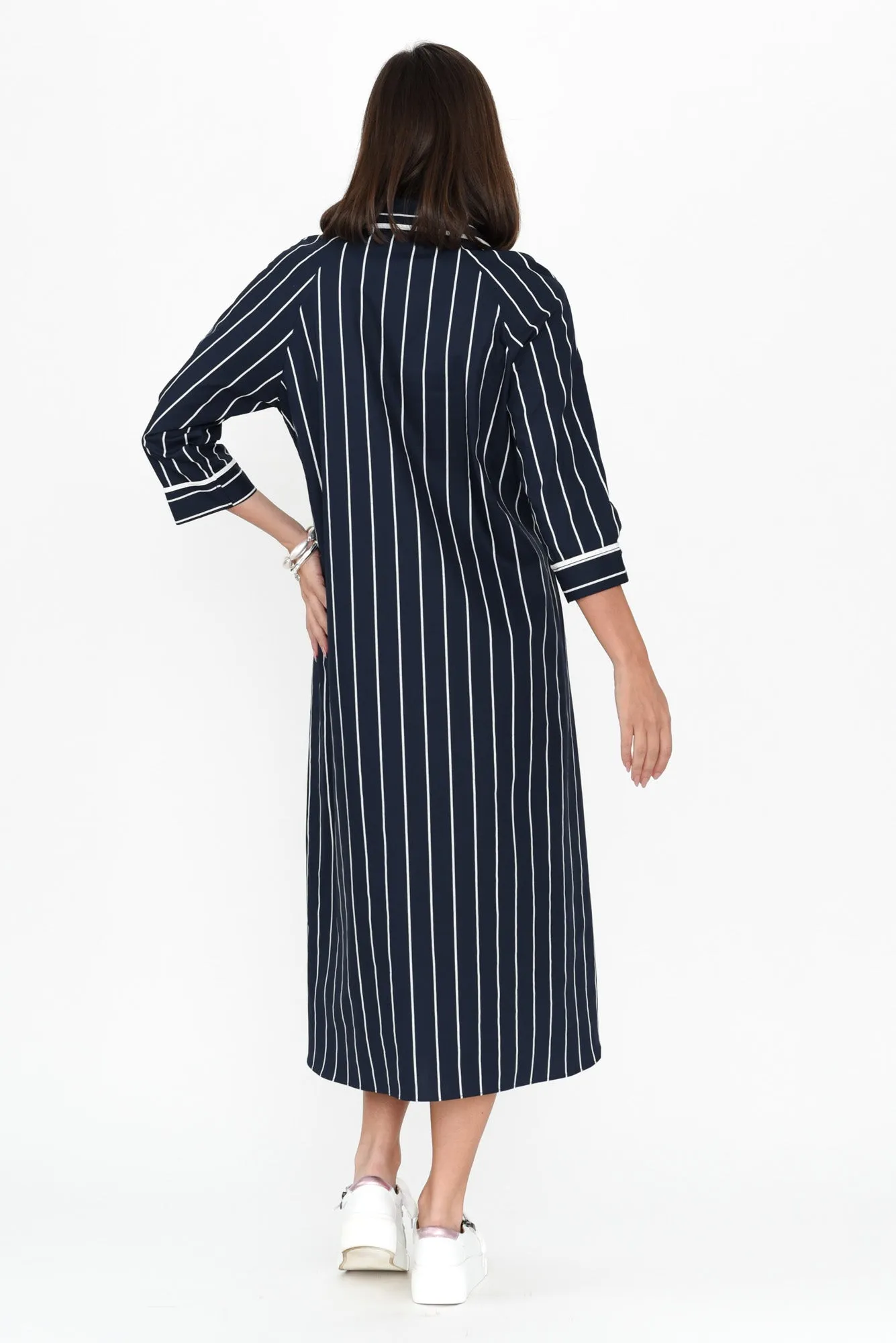 Robyn Navy Stripe Cotton Shirt Dress sold by Blue Bungalow product image thumbnail 4