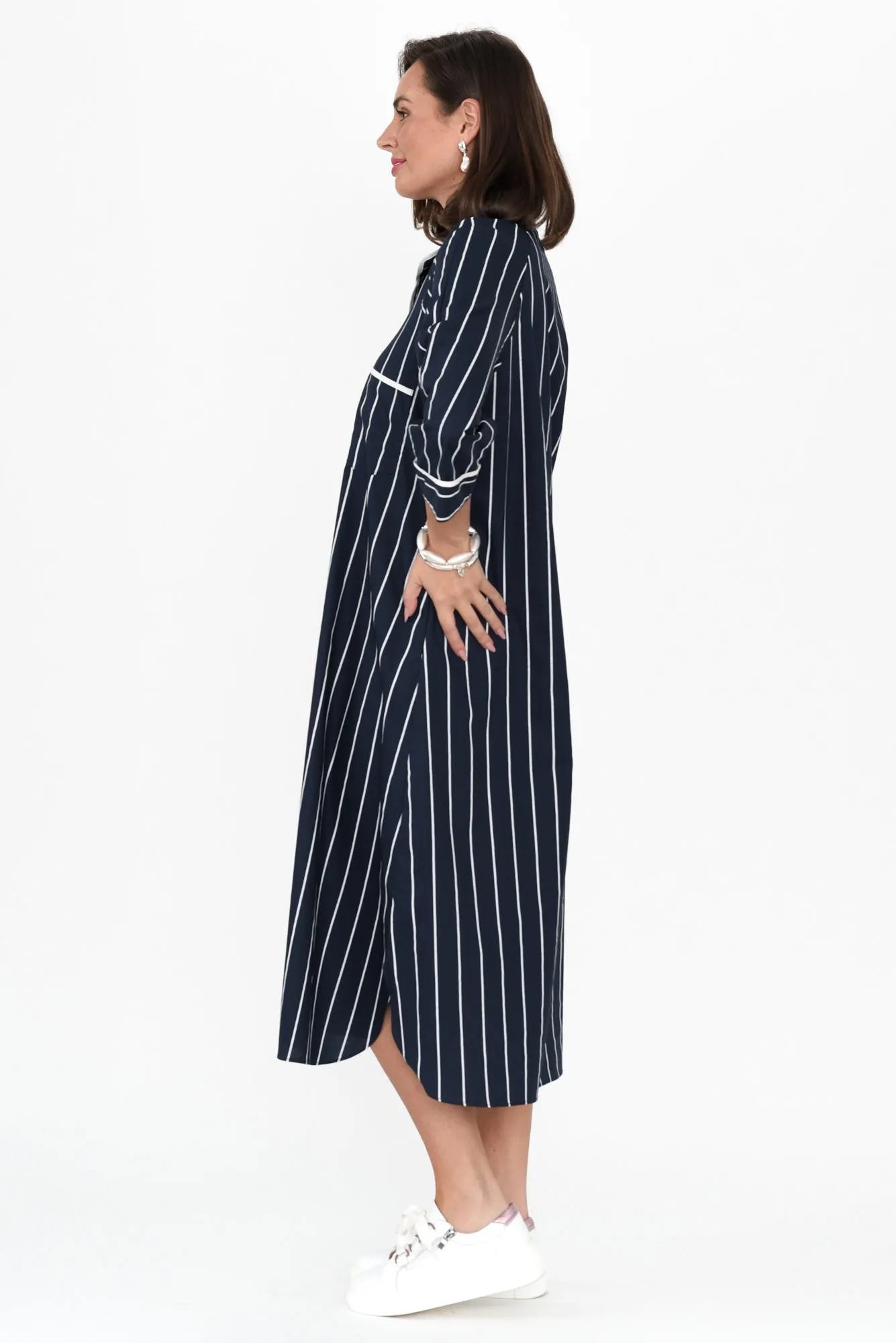Robyn Navy Stripe Cotton Shirt Dress sold by Blue Bungalow product image thumbnail 3