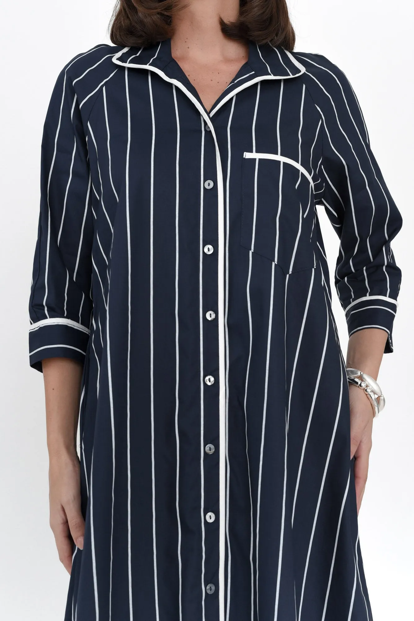 Robyn Navy Stripe Cotton Shirt Dress sold by Blue Bungalow product image thumbnail 5
