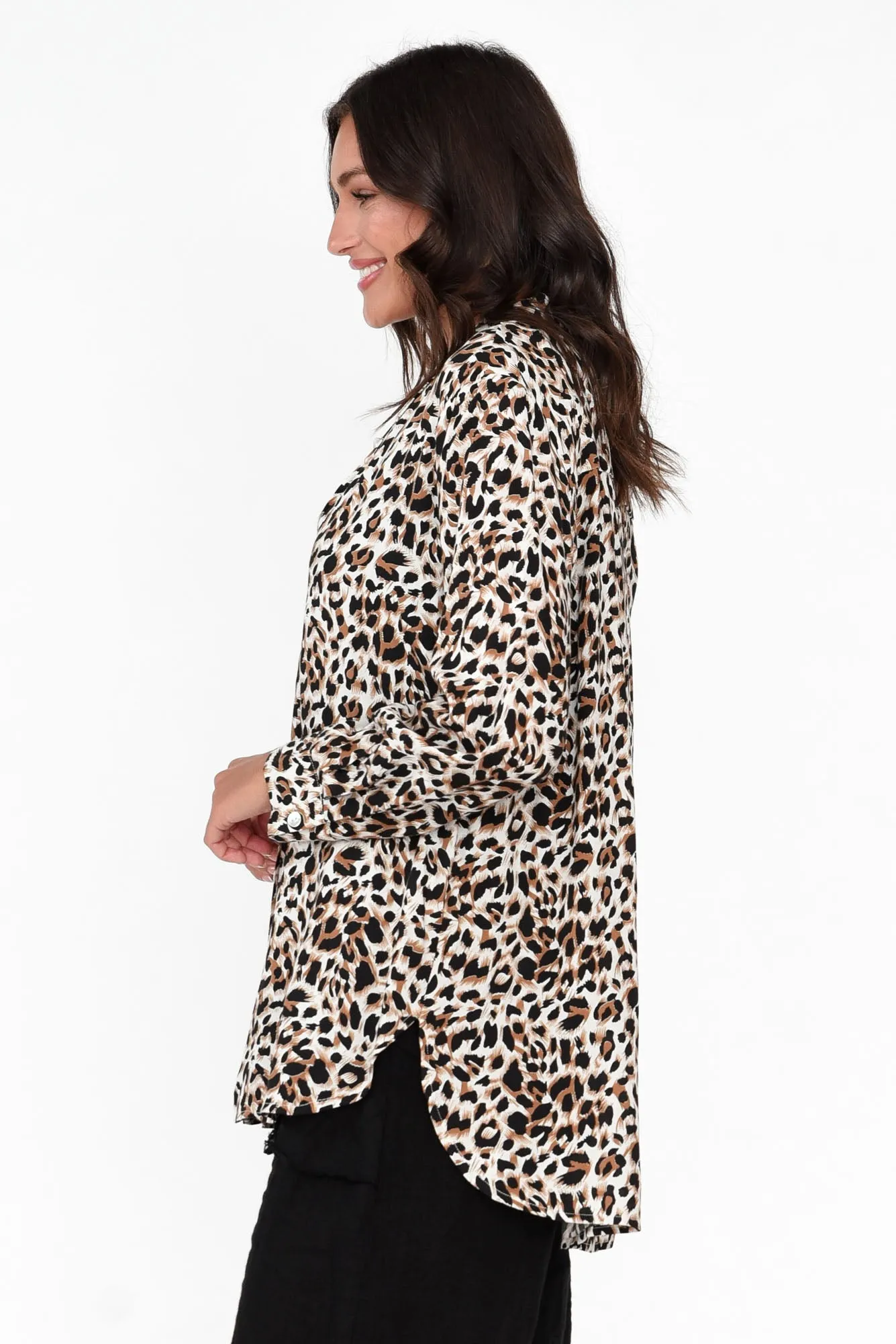 Shavonne Brown Leopard Collared Shirt sold by Blue Bungalow product image thumbnail 3