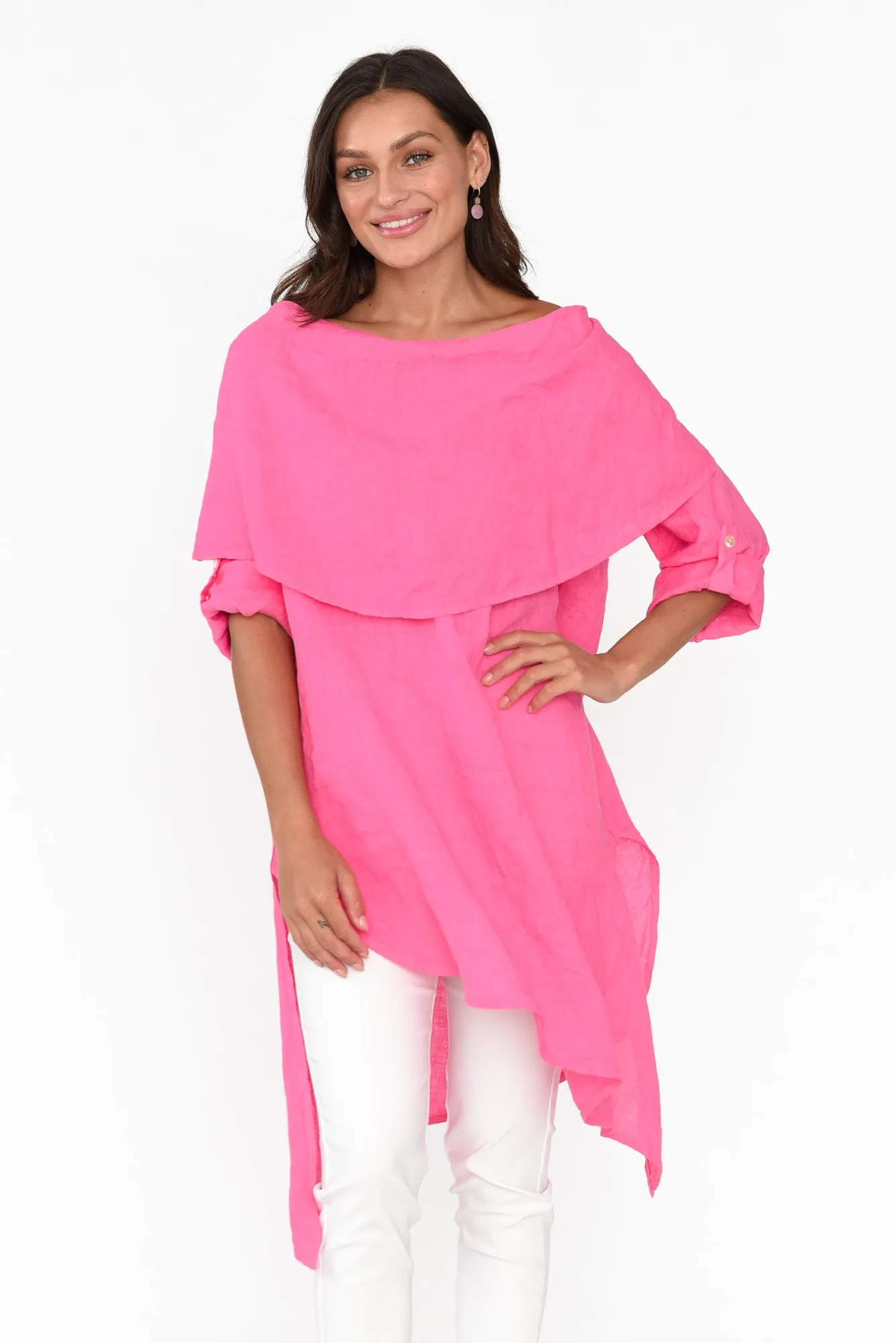 Grande Hot Pink Linen Tunic sold by Blue Bungalow