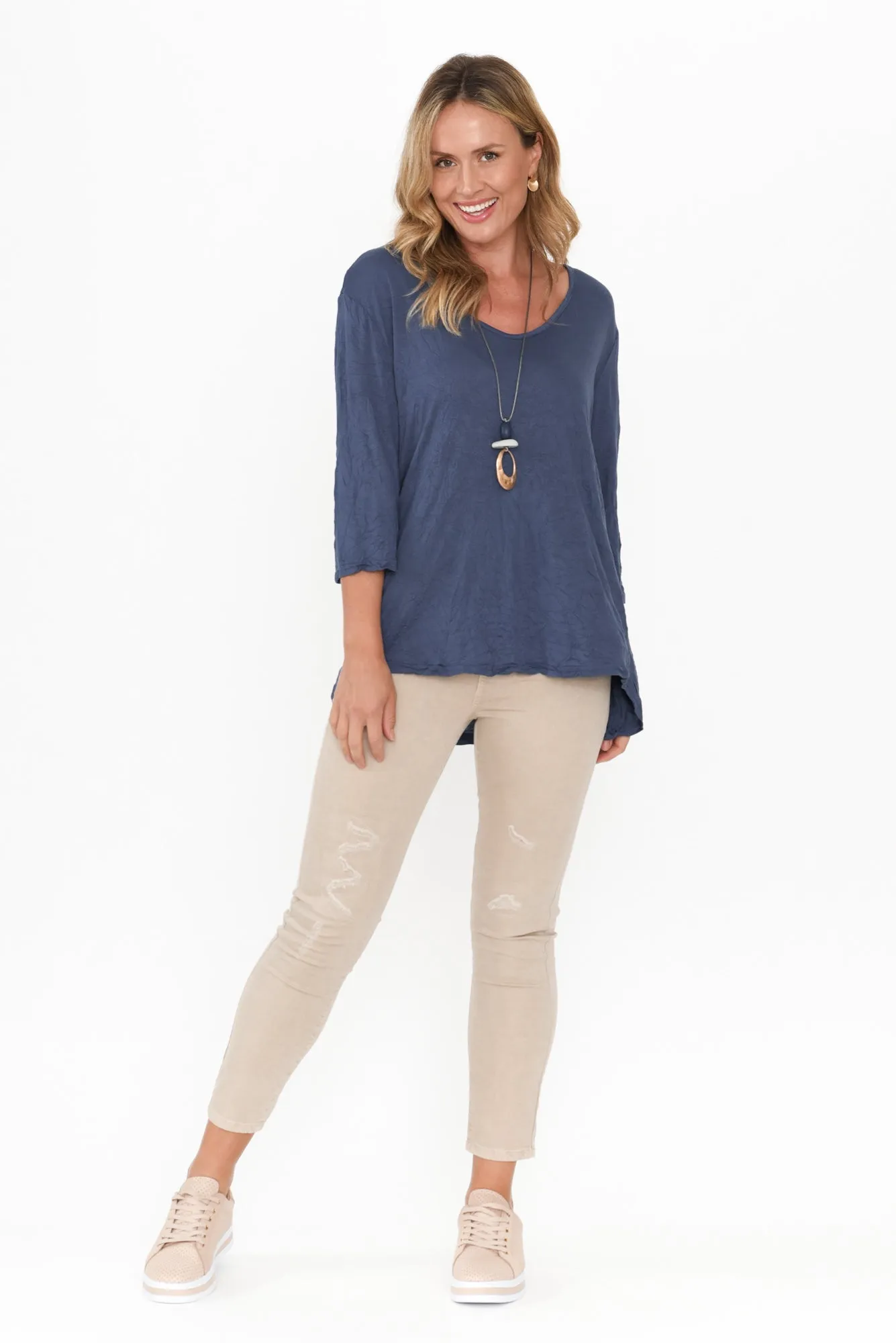 Julita Blue Crinkle Cotton Top sold by Blue Bungalow product image thumbnail 2