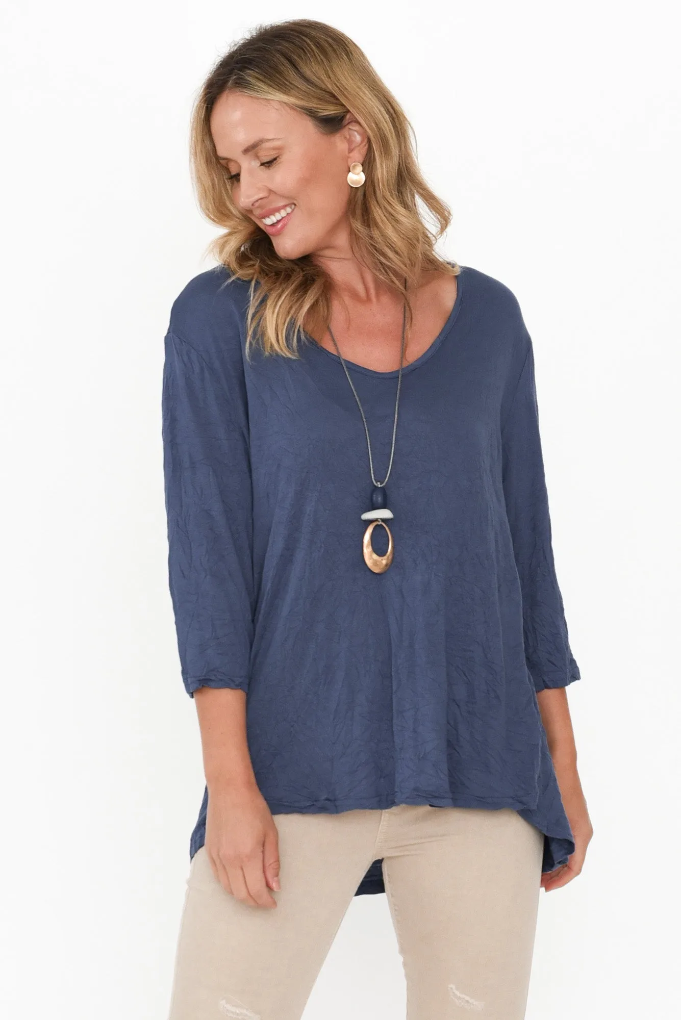 Julita Blue Crinkle Cotton Top sold by Blue Bungalow