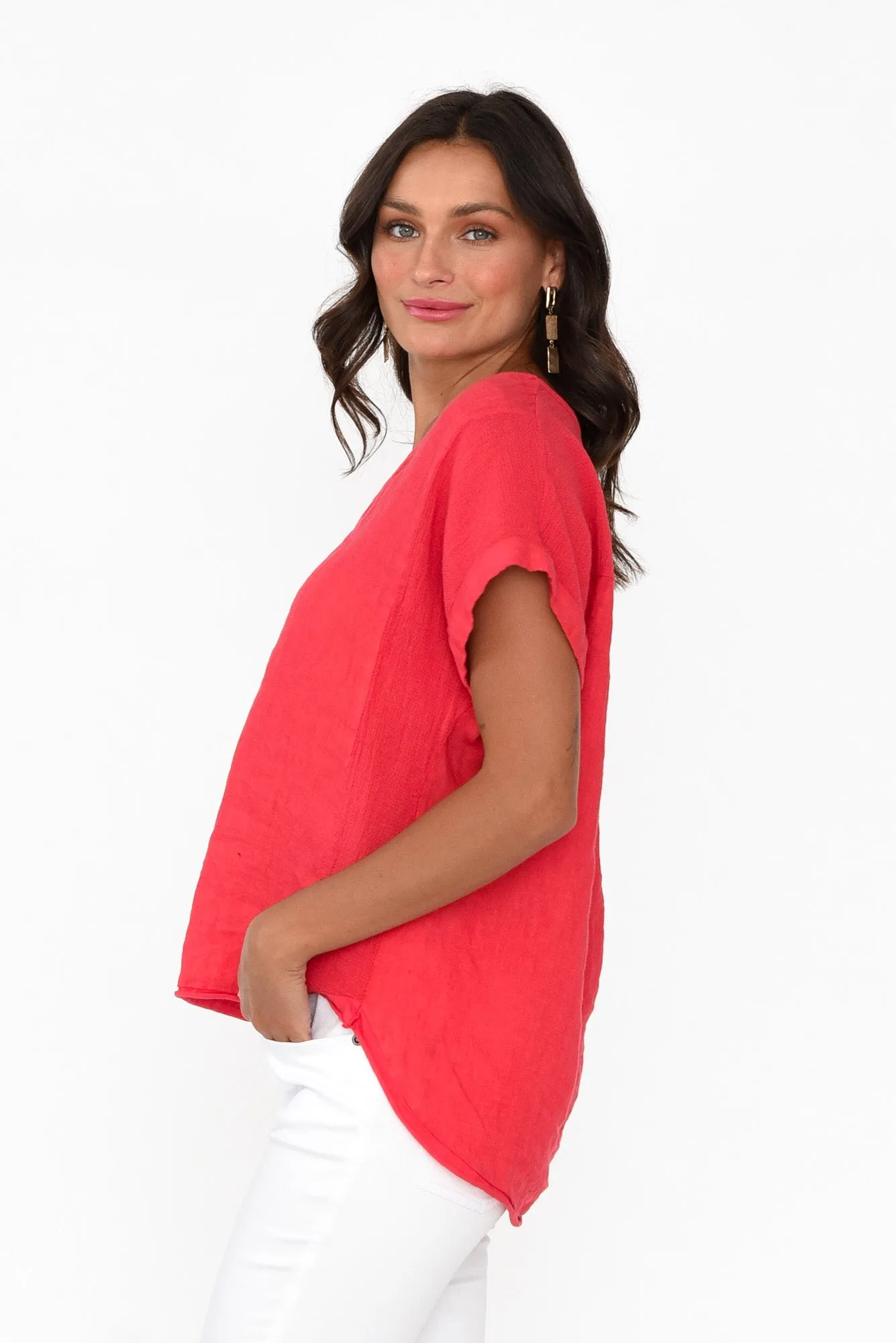 Dorian Red Linen Cotton Top sold by Blue Bungalow product image thumbnail 3