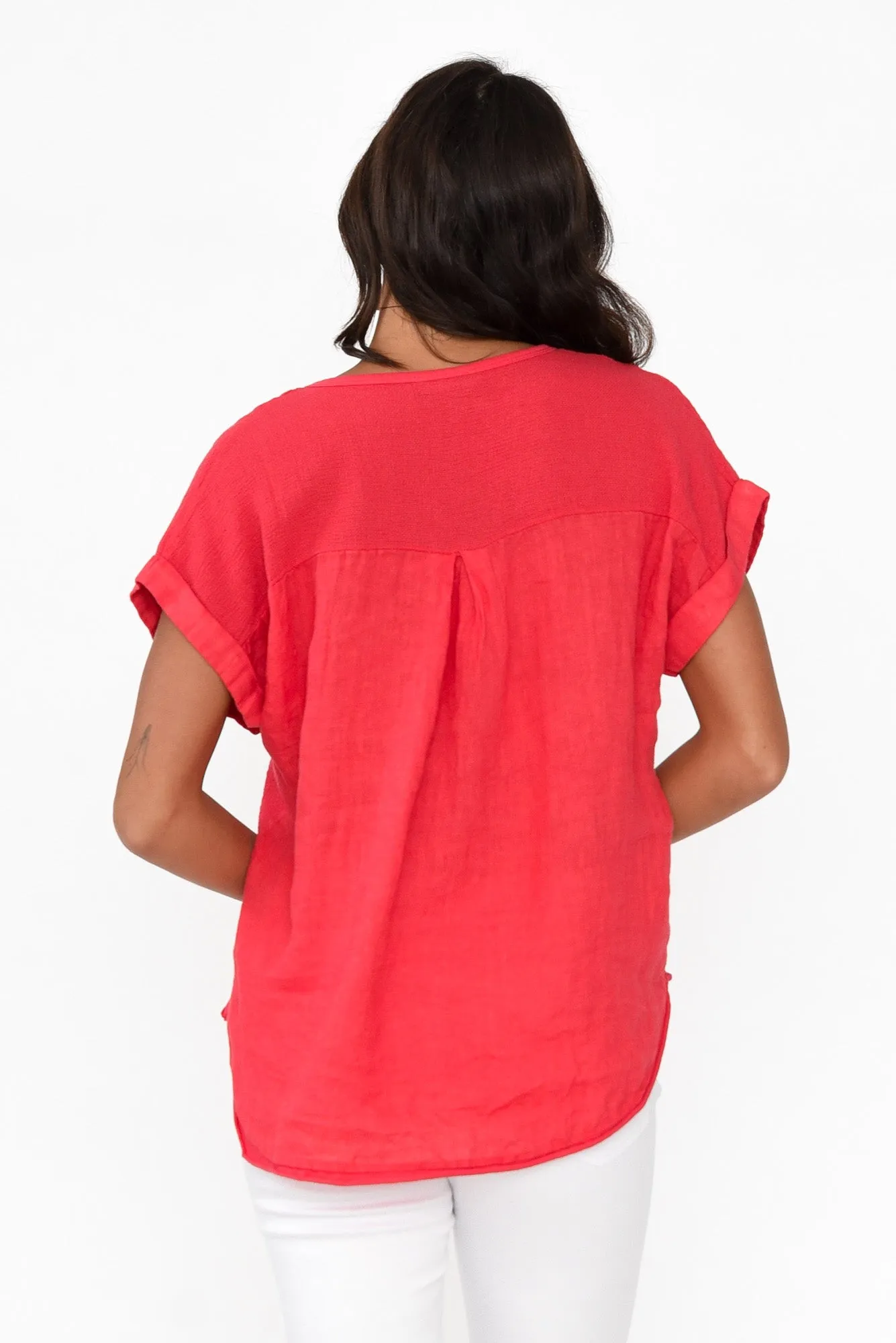 Dorian Red Linen Cotton Top sold by Blue Bungalow product image thumbnail 4