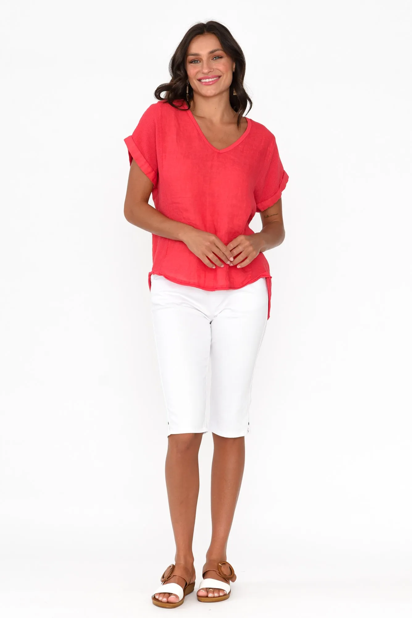 Dorian Red Linen Cotton Top sold by Blue Bungalow product image thumbnail 5