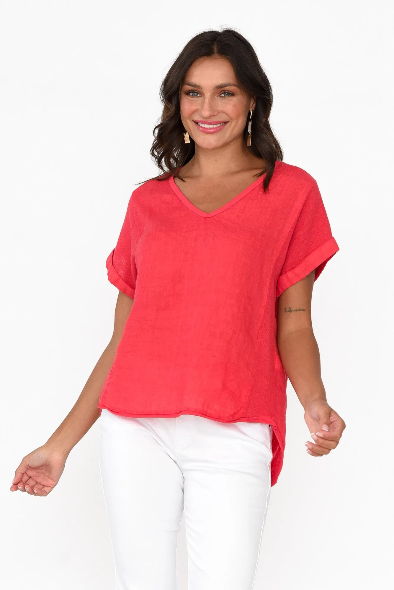 Dorian Red Linen Cotton Top sold by Blue Bungalow