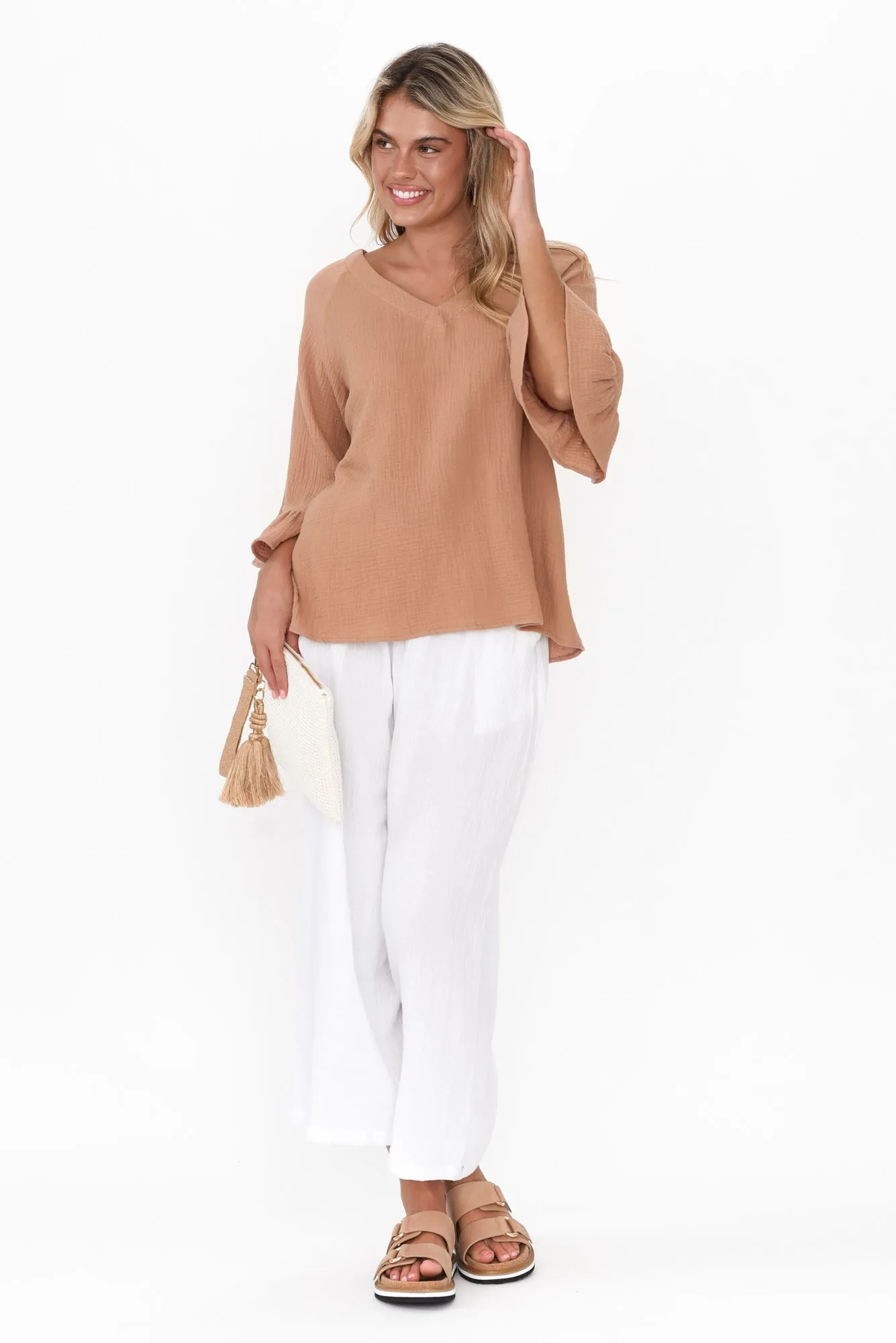 Anissa Mocha Cotton Frill Top sold by Blue Bungalow product image thumbnail 2