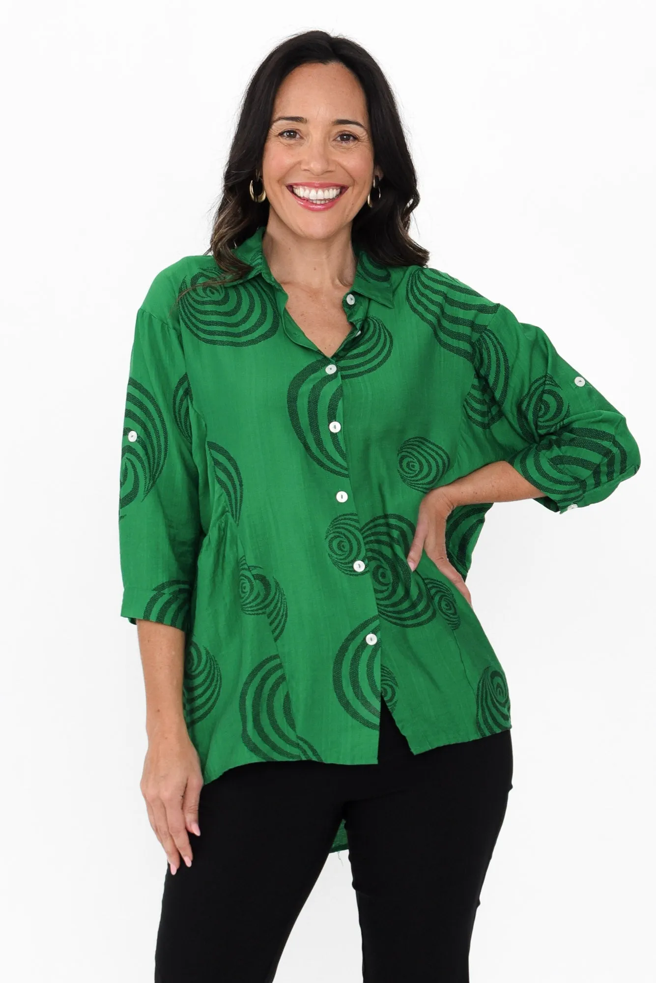 Fergus Green Circle Cotton Blend Shirt sold by Blue Bungalow