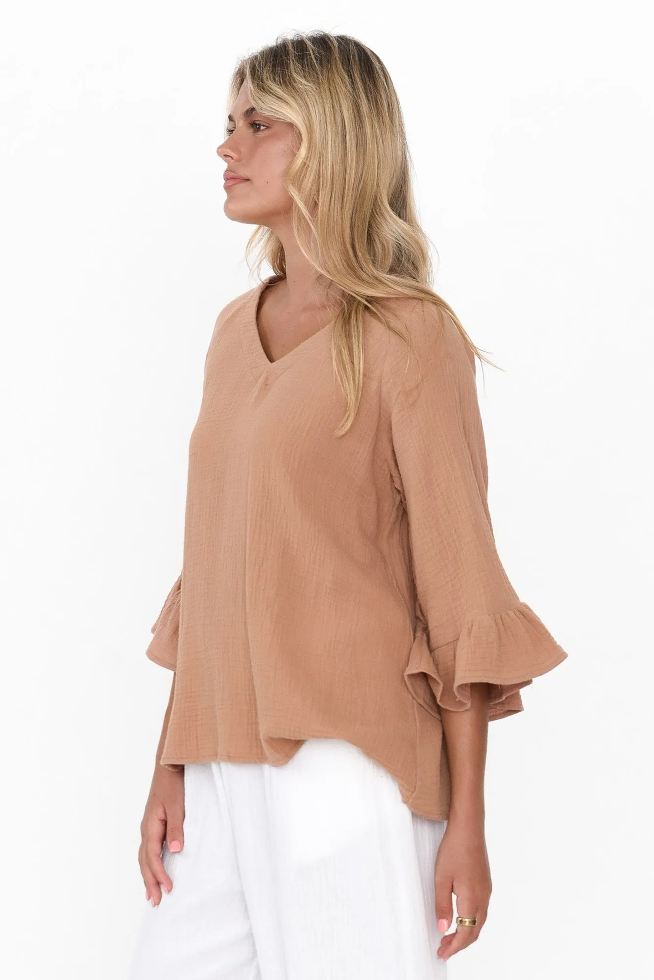 Anissa Mocha Cotton Frill Top sold by Blue Bungalow product image thumbnail 3