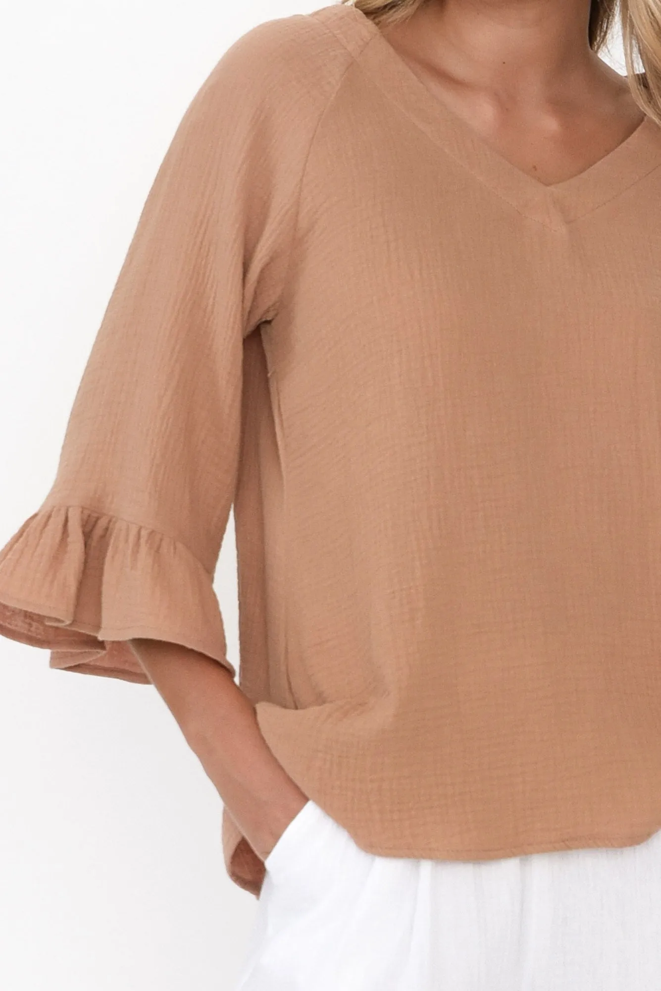 Anissa Mocha Cotton Frill Top sold by Blue Bungalow product image thumbnail 5
