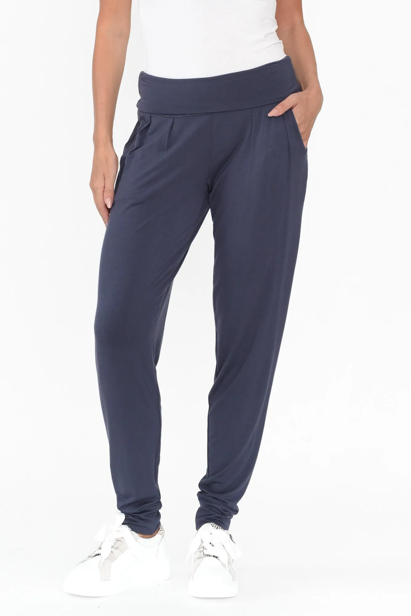 Deep Blue Bamboo Soft Slouch Pants sold by Blue Bungalow